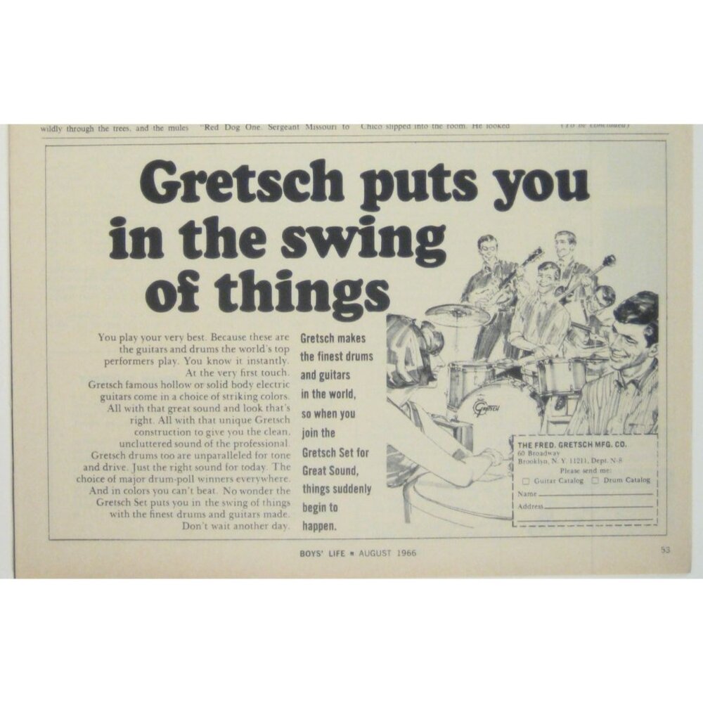 Vintage 1966 Gretsch Guitar Print Ad Instruments Music Musicans